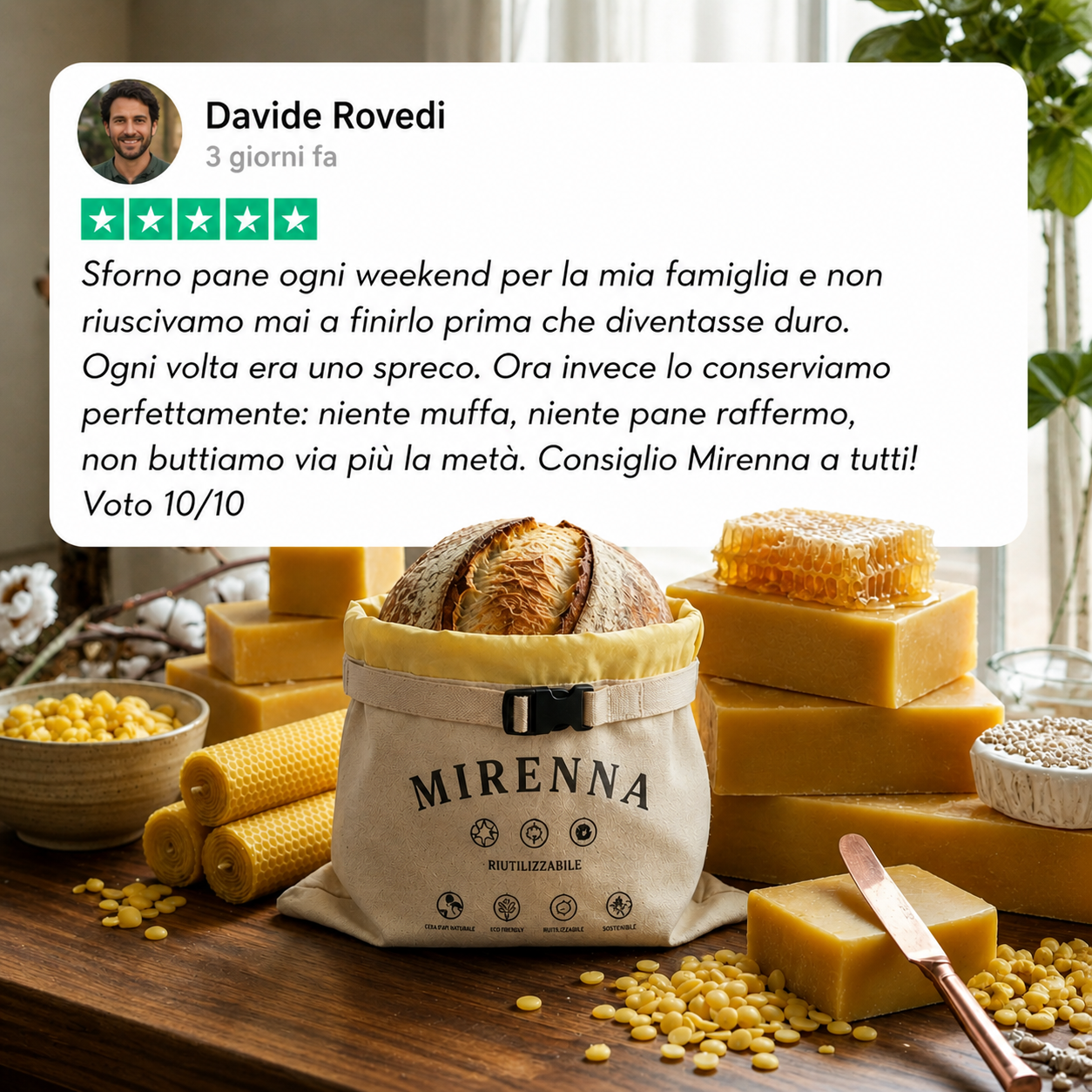 Sacchetto Pane Premium 100% Cotone e Cera d'Api