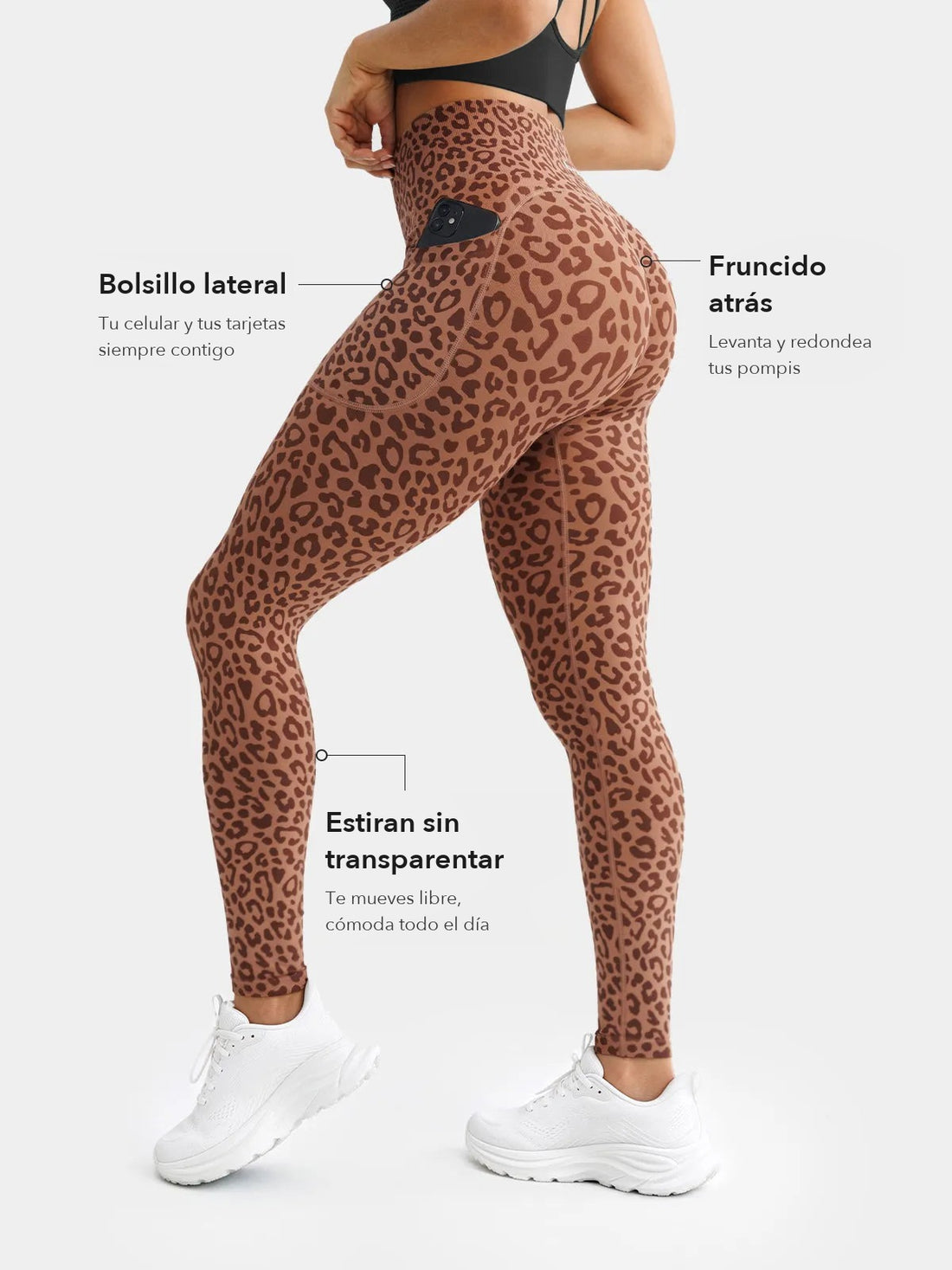 Leggings levanta pompis: bolsillo lateral, fruncido atrás, no se transparentan