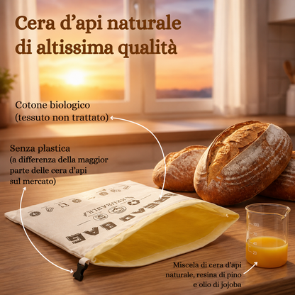 Sacchetto Pane Premium 100% Cotone e Cera d'Api