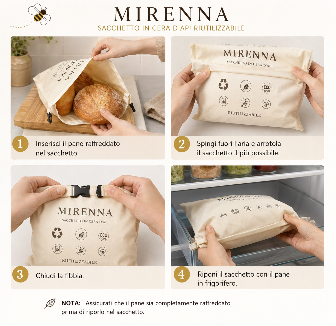 Sacchetto Pane Premium 100% Cotone e Cera d'Api
