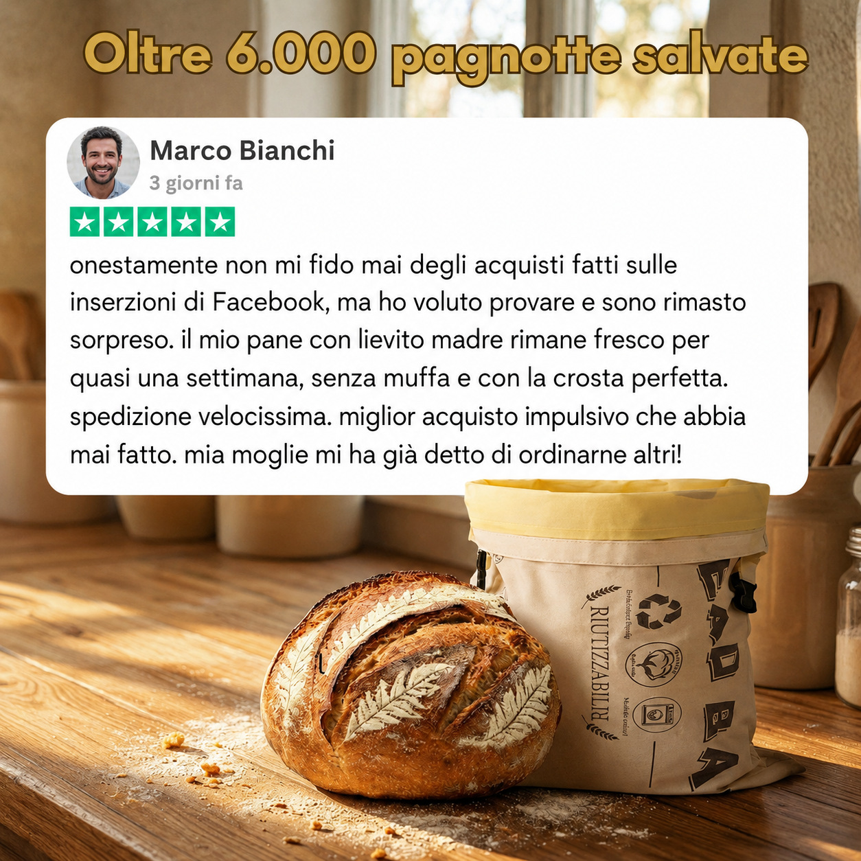 Sacchetto Pane Premium 100% Cotone e Cera d'Api